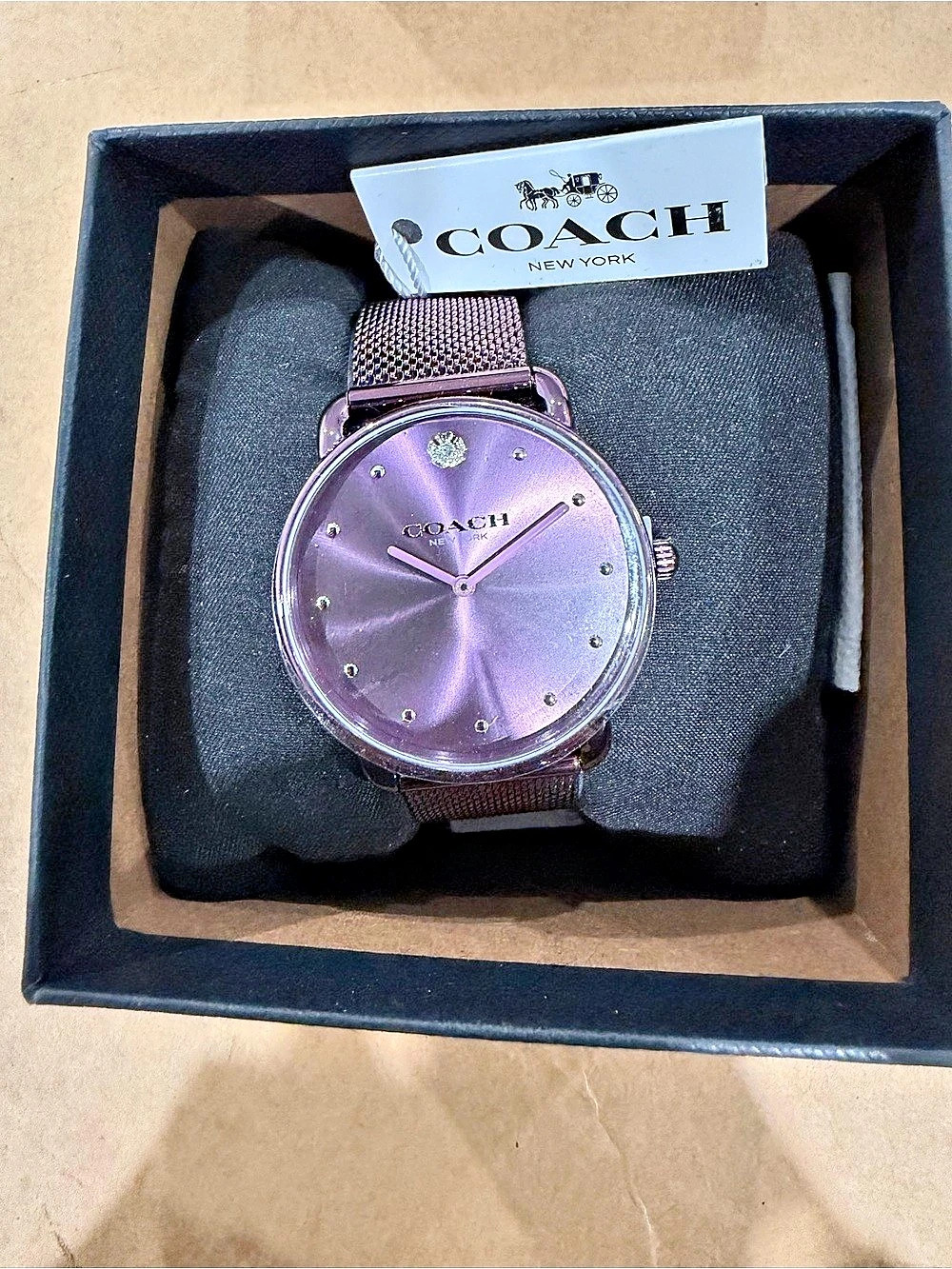 Coach Elliot Purple Stainless Steel Mesh Bracelet Watch 36mm NWT